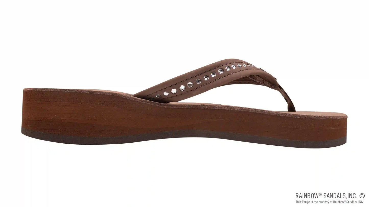 Four Layer Leather Wedge - 3/4" Strap with Crystals