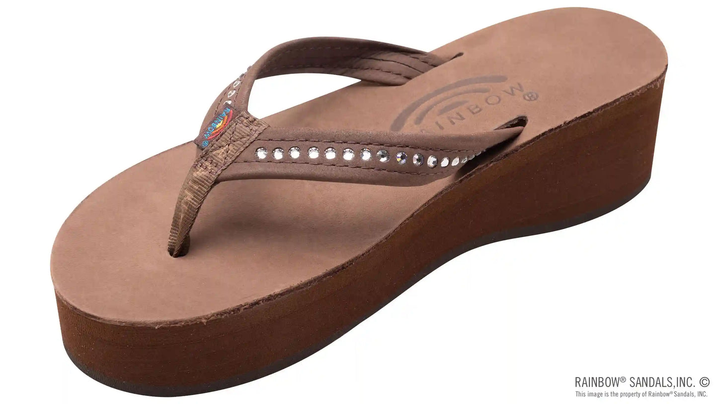 Six Layer Leather Wedge - 3/4" Strap with Crystals