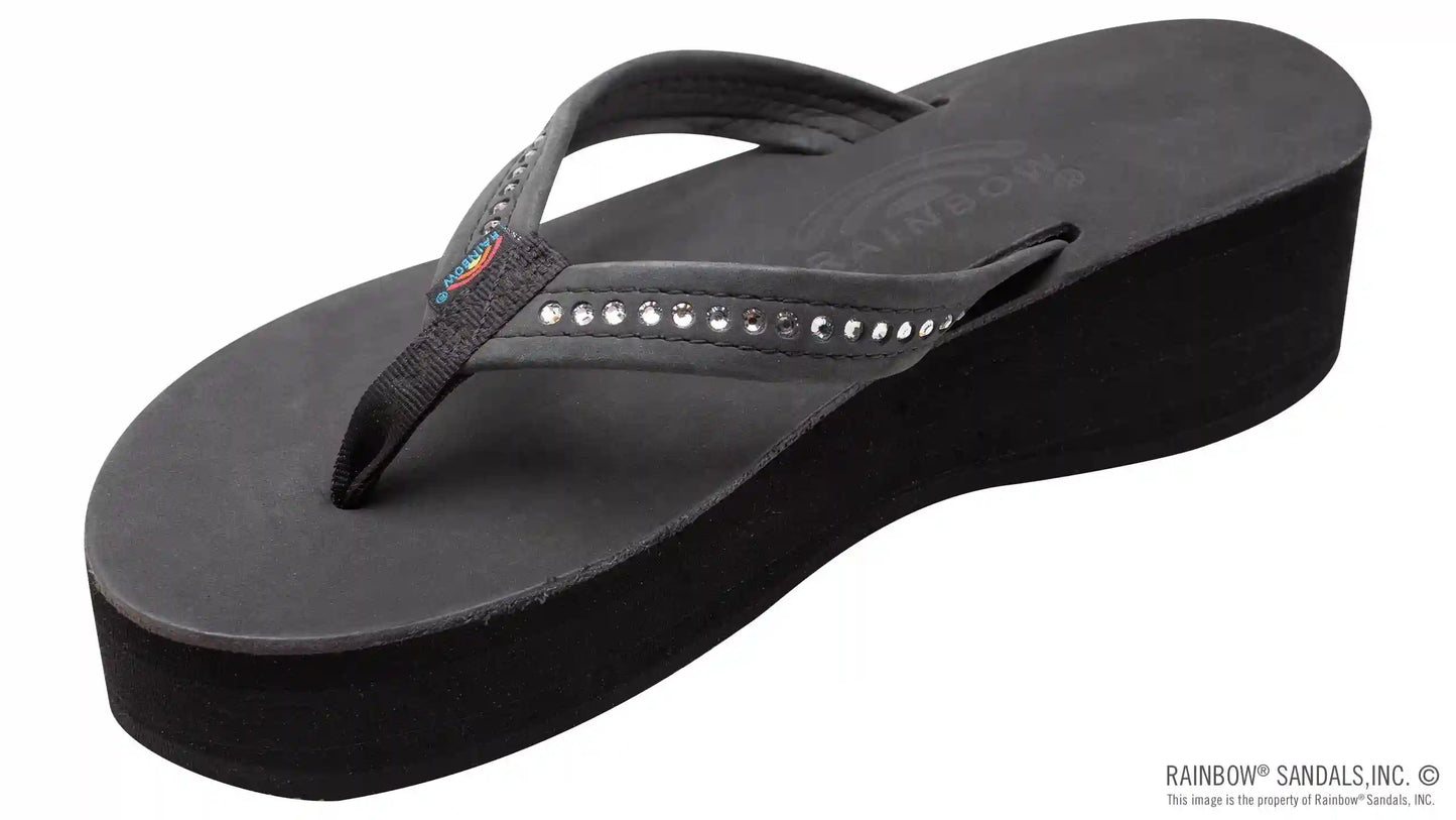Six Layer Leather Wedge - 3/4" Strap with Crystals