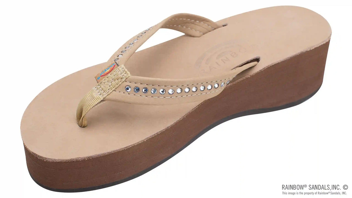 Six Layer Leather Wedge - 3/4" Strap with Crystals