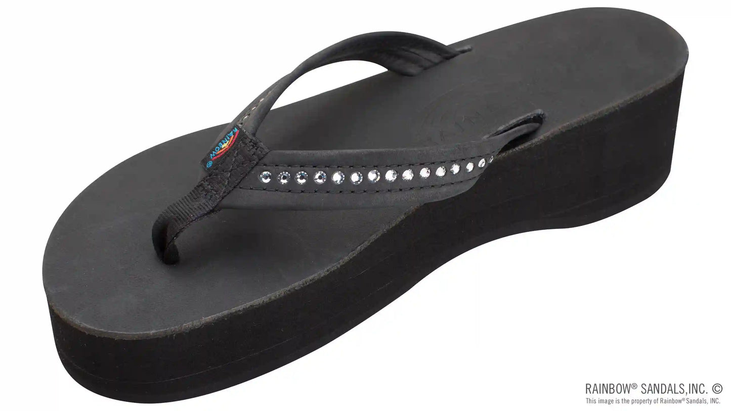 Six Layer Leather Wedge - 3/4" Strap with Crystals
