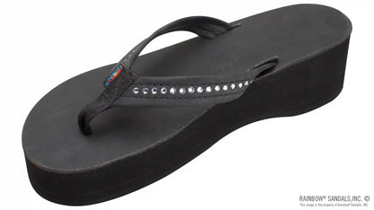 Six Layer Leather Wedge - 3/4" Strap with Crystals