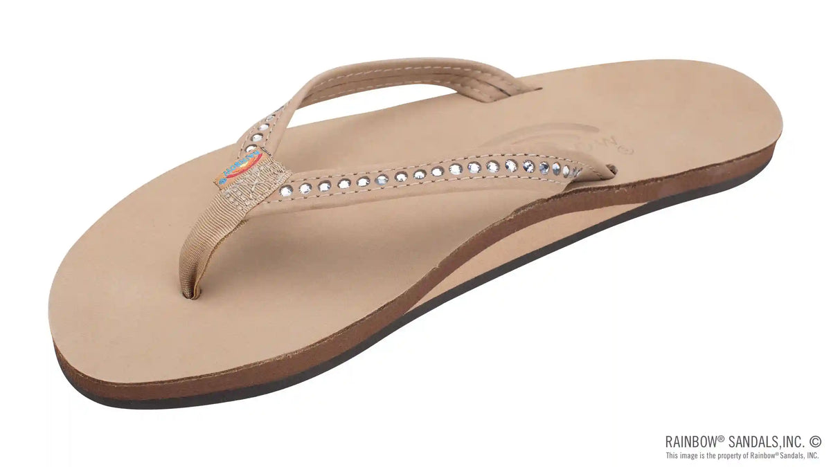 Crystal Collection - Single Layer Arch Support Leather 1/2" Narrow Strap with Crystals