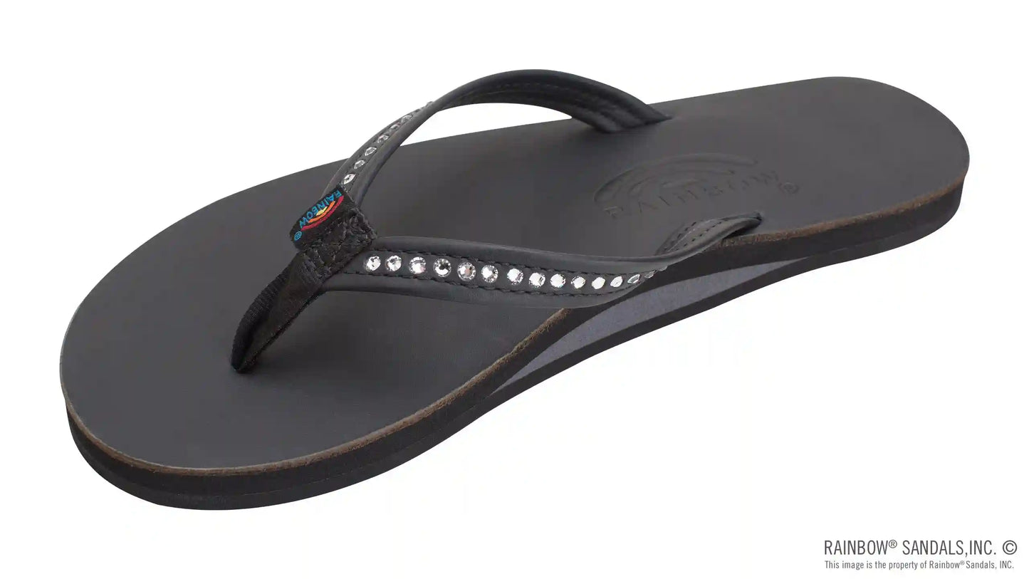 Crystal Collection - Single Layer Arch Support Leather 1/2" Narrow Strap with Crystals