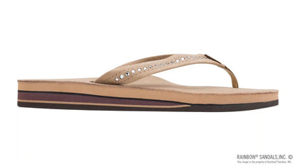 Crystal Collection - Double Layer Arch Support Leather 3/4" Medium Strap w/ Crystals
