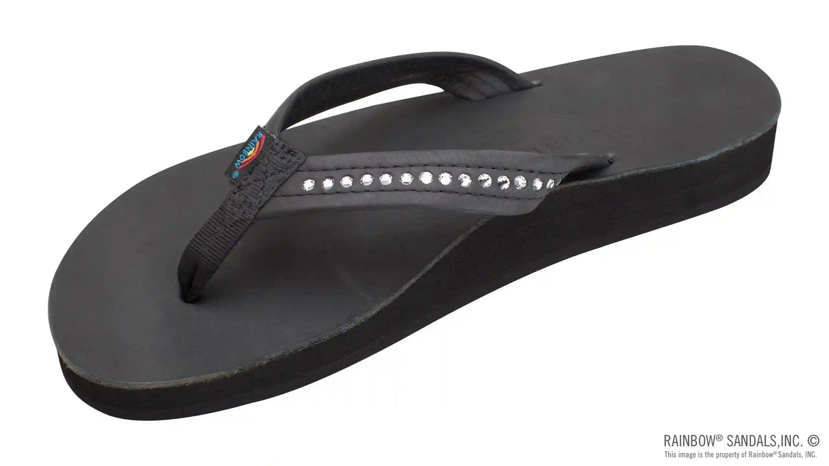Crystal Collection - Double Layer Arch Support Leather 3/4" Medium Strap w/ Crystals